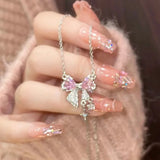 SHOPMOCHO Y2K Crystal Bowknot Heart Pendant Necklace for Women Pink Heart Aesthetic Necklace Clavicle Chain 2026 Trendy Party Jewelry Gift