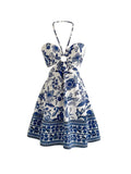 Shopmocho Women's Romantical Floral Print Halter Neck Sexy Fashionable Dress Easy to Create Lazy Stylish Vacation Style Dress