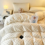 SHOPMOCHO 3pcs Satin Duvet cover set (1*Duvet Cover + 2*Pillowcase, Without Core), Black dot print Bedding Set, Soft Comfortable