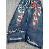SHOPMOCHO 2026 new printed retro wide-leg casual slim trousers Hip-hop personality jeans Y2K women's dark fun graffiti floor-length pants