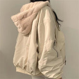 Shopmocho Both Sides Thicken Coat New Zipper Hooded Women Winter Jacket Oversized Elegant Solid Fashion Warm Coats Casual Ladies Outerwear
