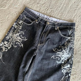 SHOPMOCHONew Streetwear American Denim Shorts Mens Womens Hip Hop Embroidery Printed Loose Shorts Gothic Retro Casual Basketball Shorts