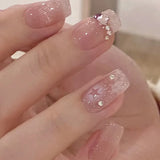 Shopmocho 24Pcs Pink Cat Blue Love Cute Short Ballet Press on False Nails Sweet French Cat Eye Bow Star Designs Style Detachable Nails Set