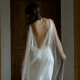SHOPMOCHO Elegant Beaded Pearl Bridal Cape Veil Off Shoulder Bolero Shawl Wedding Jacket for Women Bride Accessories GP41