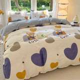SHOPMOCHO Kawaii Bear Printed Bed Set Floral Duvet Cover Pillowcase Bedding Set Cute Dog Bed Linen Sheet Quilt Cover Full Queen King Size