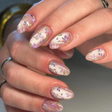 SHOPMOCHO 24Pcs Peach Blossom Press on Nails Cat's Eye Nude Glitter False Nail for Women&Girl Spring and Summer Detachable Wearable Nail