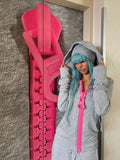 SHOPMOCHO New Y2K American-style women's solid color large zipper loose cropped color-block hoodie fashionable street Harajuku style