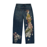 Shopmocho Harajuku Flower Woman Embroidery Baggy washed jeans Y2K Vintage 2000s streetwear American Gothic Pants Men Women wide leg pants