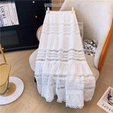 Shopmocho Embroidery Eyelet Cut-out Maxi Skirt White Cotton Semi Sheer Flowy Long Skirt Women Boho Summer Vacation Fairycore Outfit