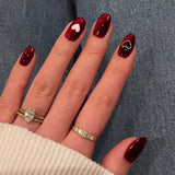 SHOPMOCHO 24Pcs Mid-length Almond Ballet False Nails Simple Cat Eye Design Press on Fake Nail Wearable Full Cover Nail Tips Manicure Tools