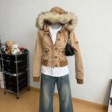SHOPMOCHOAutumn and winter fashion jacket millennium style brown 2025Y2K retro new style waist slimming short coat small versatile top