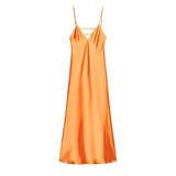 SHOPMOCHO-Yellow Elegant Stain Women's Sling Dress Sexy Backless Sleeveless V Neck High Waist Evening Gown Summer Chic Lady Partywear 2025