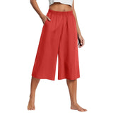 Shopmocho Feamle Casual and Versatile Lazy Style Wide Leg Pants With Pockets Lightweight High Waisted Loose Cropped Capris