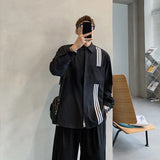 Shopmocho High End Men's Korean Style Shirt with Niche Design Woven Ribbon Splicing Light and Mature Temperament Long Sleeved Shirt Trend