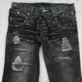 SHOPMOCHO-Y2K Retro jeans damaged washed holes Gothic style jeans high quality trend double waisted Add nails men women long flared pants