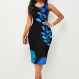 Shopmocho Spring and Summer New Fashion Women's Sleeveless Wrapped Hip Print Dress Women's Clothing