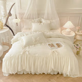 SHOPMOCHO 3pcs White Bedding set ruffles Duvet Cover Set (1*Duvet Cover + 2*Pillowcase, Without Core)for bedroom guest room