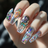 Shopmocho 24pcs/set Medium long fake nails Swan fish flowers for summer season gradient almond square ballet tips press on false nails