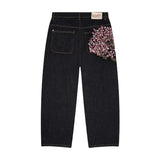 SHOPMOCHO Y2K Baggy jeans Cherry Blossom Selvedge Embroidery Denim Pants men women denim fabric American Hiphop Streetwear Wide Leg Jeans
