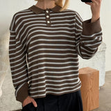 Shopmocho y2k Vintage Rib Knitted Striped Collared Sweater Loose Long Sleeve Pullover Knit Tops Casual Winter Autumn 2025 Sweatirt Clothes