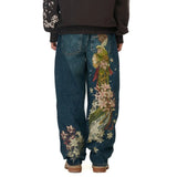 Shopmocho Harajuku Flower Woman Embroidery Baggy washed jeans Y2K Vintage 2000s streetwear American Gothic Pants Men Women wide leg pants