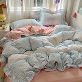 SHOPMOCHO Ruffles Bedding Set Floral Style Duvet Cover Pillowcase with Bedsheet Skin-friendly Bed Linen Set Girls Room Bedclothes