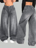 SHOPMOCHO American New Fashion Solid Color Washed Baggy Jeans Y2K Streetwear Vintage Fashion Joker Men and Women High Waist Wide Leg Pants