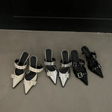 Shopmocho NEW Summer Pointed Belt Buckle Thin Heel Belt Buckle Single Shoes Women's Baotou Silver Back Empty High-heeled Sandals
