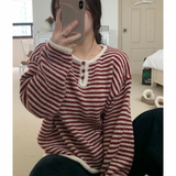 Shopmocho RR Autumn Winter Korean Casual Sweaters Women Loose Striped Sweater Women Elegant Pullover O Neck Sweaters Female Ladies