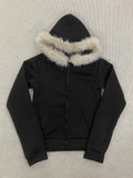 SHOPMOCHOY2K Harajuku Gothic Women's Hoodie Sexy Slim Chic Suede Fur Collar Letter Print Cardigan Sweatshirt  Female Streetwear
