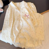 SHOPMOCHO Autumn Sweet Princess Style Lace Bow Cloud Cotton Long-Sleeved Trousers Cardigan Pyjamas Young Girl Student Cute Pyjama Set