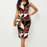 Shopmocho Spring and Summer New Fashion Women's Sleeveless Wrapped Hip Print Dress Women's Clothing