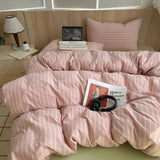 SHOPMOCHO 1pc Korean Cotton Pink Stripes Duvet Cover 150x200 Size Girl's Room housse de couette Skin friendly Breathable Comforter Sets