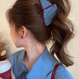 Shopmocho Korean Fabric Plaid Triangular Hair Claw Clips for Women Bow Imitation Pearl Button Acrylic Shark Clip High-end Hair Accessories