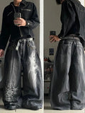 SHOPMOCHO American Vintage New Pattern Printing Black Baggy Jeans Men Y2K Gothic Harajuku Hip Hop Popular Casual Joker Wide-leg Pants