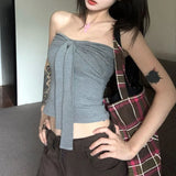 Shopmocho Sleeveless Tank Top for Women Summer Slim Bow Crop Top Sexy Skinny Tube Tops Fashion Clothing Streetwear Girl