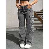 SHOPMOCHO Womens Jeans Y2k Jeans High Waist Stretch Cargo Pants Multiple Pockets Casual Trousers For Ladies Fashion Retro Style
