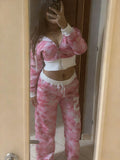 SHOPMOCHOWomen Pink Camouflage Set 2026 Y2K Streetwear Female Sportswear Gym Workout American Hip Hop Hoodie Two Piece Set Tracksuit