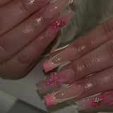 Shopmocho 24Pcs Brown Long Coffin False Nails Glitter Ballet Wearable with French Design Fake nails Full Press on Nail Ins Nail Tips Art