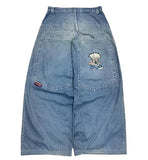 SHOPMOCHO 2025 New American Trend Retro Hip-hop Embroidery Pattern Baggy Jeans For Men And Women Y2K Harajuku Gothic Wide Pants Streetwear