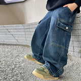 Shopmocho Teen Boys Jeans 2025 New Spring Autumn Pants Children's Straight Trousers Teenager Wide-legged Cargo Pants Kids Loose Clothes