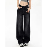 SHOPMOCHO Lady Retro Black Gray High Waist Jeans Pants Women Fashion Straight Leg Denim Trousers Girls Loose Fit Thin Casual Pants