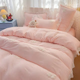 SHOPMOCHO 3 Piece Sheet Set  pink bowknot embroidery Quilt Set ， comfortable embroidery  Bedding Set Bedspread for All Season