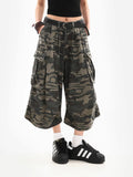 SHOPMOCHO Summer Women Tomboy Camouflage Japanese Abi Jorts Jean Y2K 2000s Aesthetic Capri Pants Harajuku Denim High Street Goblin Core