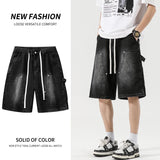 SHOPMOCHO Summer Men's Shorts American Retro Street Hip-hop Y2K Loose Denim Shorts Fashion Casual Splicing Overalls Five-quarter Pants