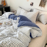 SHOPMOCHO Japanese Style Check Queen Quilt Cover Set 1/3 Pcs Soft Washed Duvet Cover and Pillowcase or Only Duvet Covers Skin-friendly