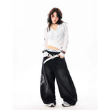 SHOPMOCHO YIBASHU Women Vintage Embroidery Y2K Baggy Jeans Female High Waist 2000s Wide Leg Denim Pants American Retro Harajuku Trouser