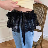 Shopmocho Korean Fashion Lace Irregular Skirt Curtain White Flowers Lace Mesh Halfbody Skirt Women Summer Bottoms Jeans Decorative Hemline