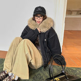 SHOPMOCHOAutumn Winter Cotton Padded Jacket Women Outerwear Thick Warm Oversize Short Coat Female Hooded Long Sleeve Fur Collar Parkas