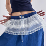Shopmocho Korean Fashion Lace Irregular Skirt Curtain White Flowers Lace Mesh Halfbody Skirt Women Summer Bottoms Jeans Decorative Hemline